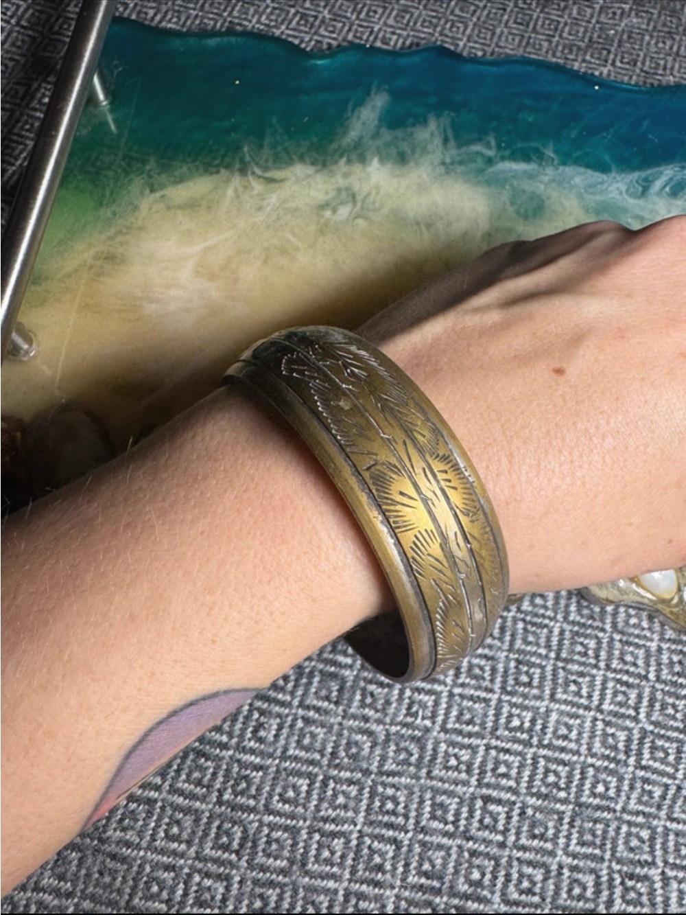 Vintage brass engraved bangle bracelet made in India